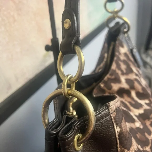 Coach Brown Park Chain Leopard Print Shoulder Bag - Picture 5 of 13